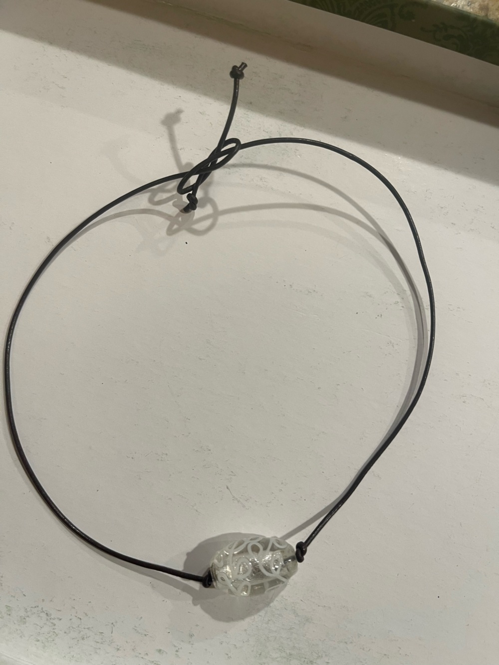 Black Leather adjustable choker with crystal stone